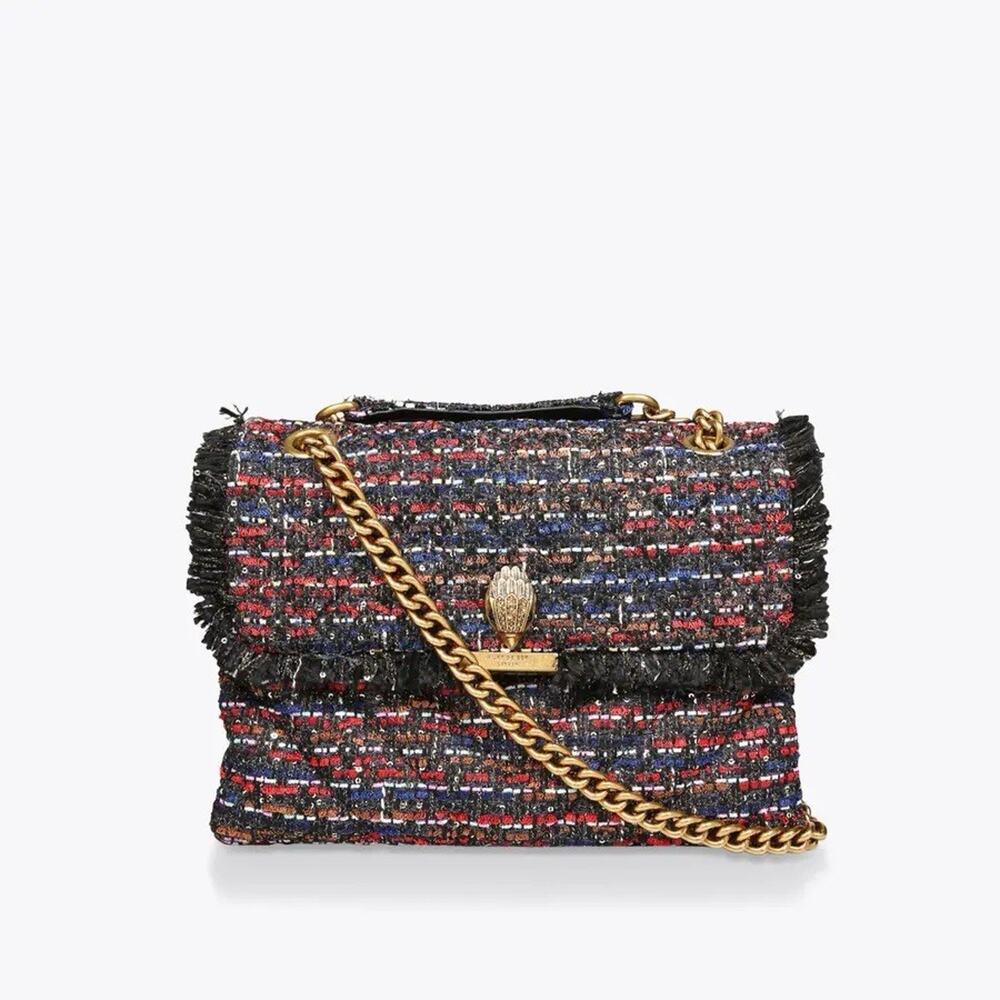 Kurt Geiger London NWT Kensington Tweed Large Shoulder Bag w Double Chain Strap